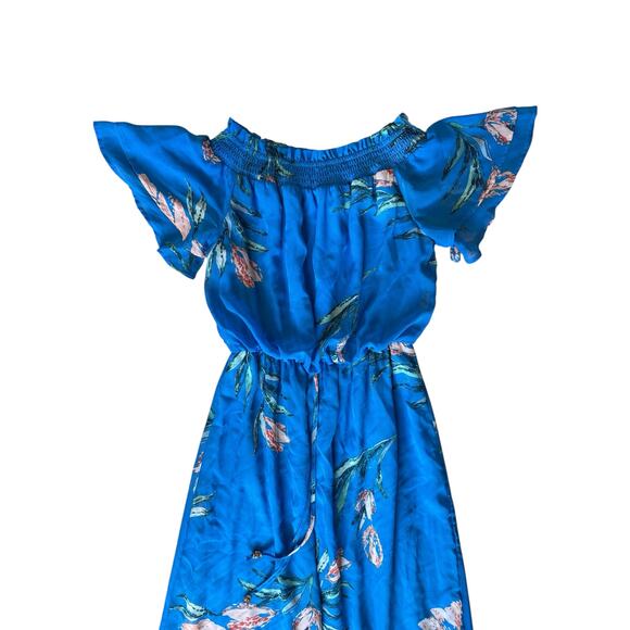 Jodi Kristopher Blue Floral Maxi Dress M Off Shoulder Flutter Sleeve Boho Summer - Picture 3 of 7